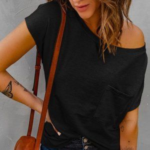 Off The Shoulder Pocket Tee Black